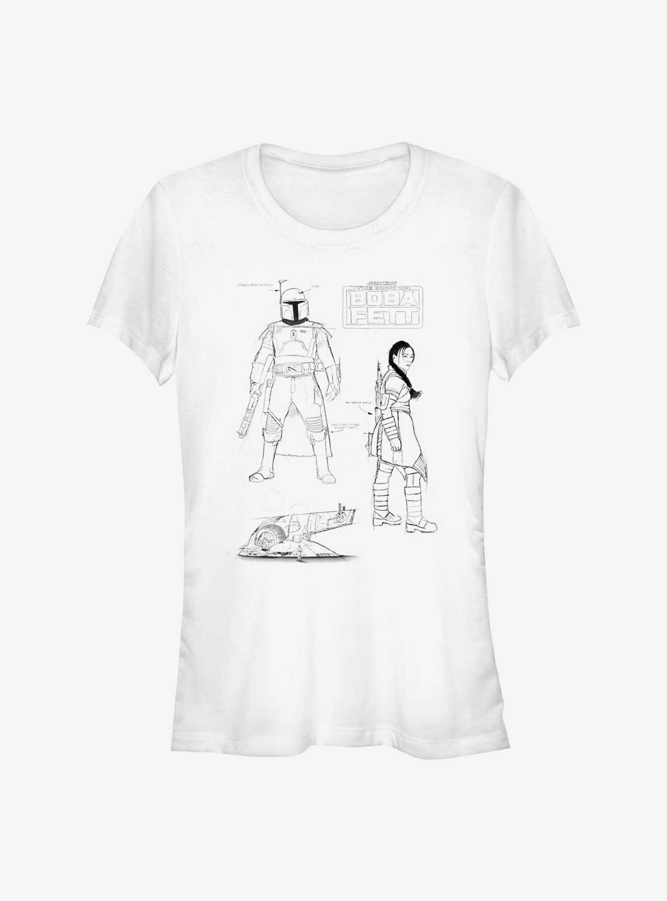Star Wars The Book Of Boba Fett Fett Sketches Girls T-Shirt, WHITE, hi-res