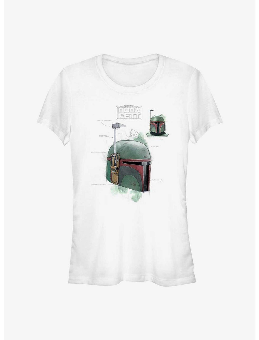 Star Wars The Book Of Boba Fett Helmet Schematic Painted Girls T-Shirt, WHITE, hi-res