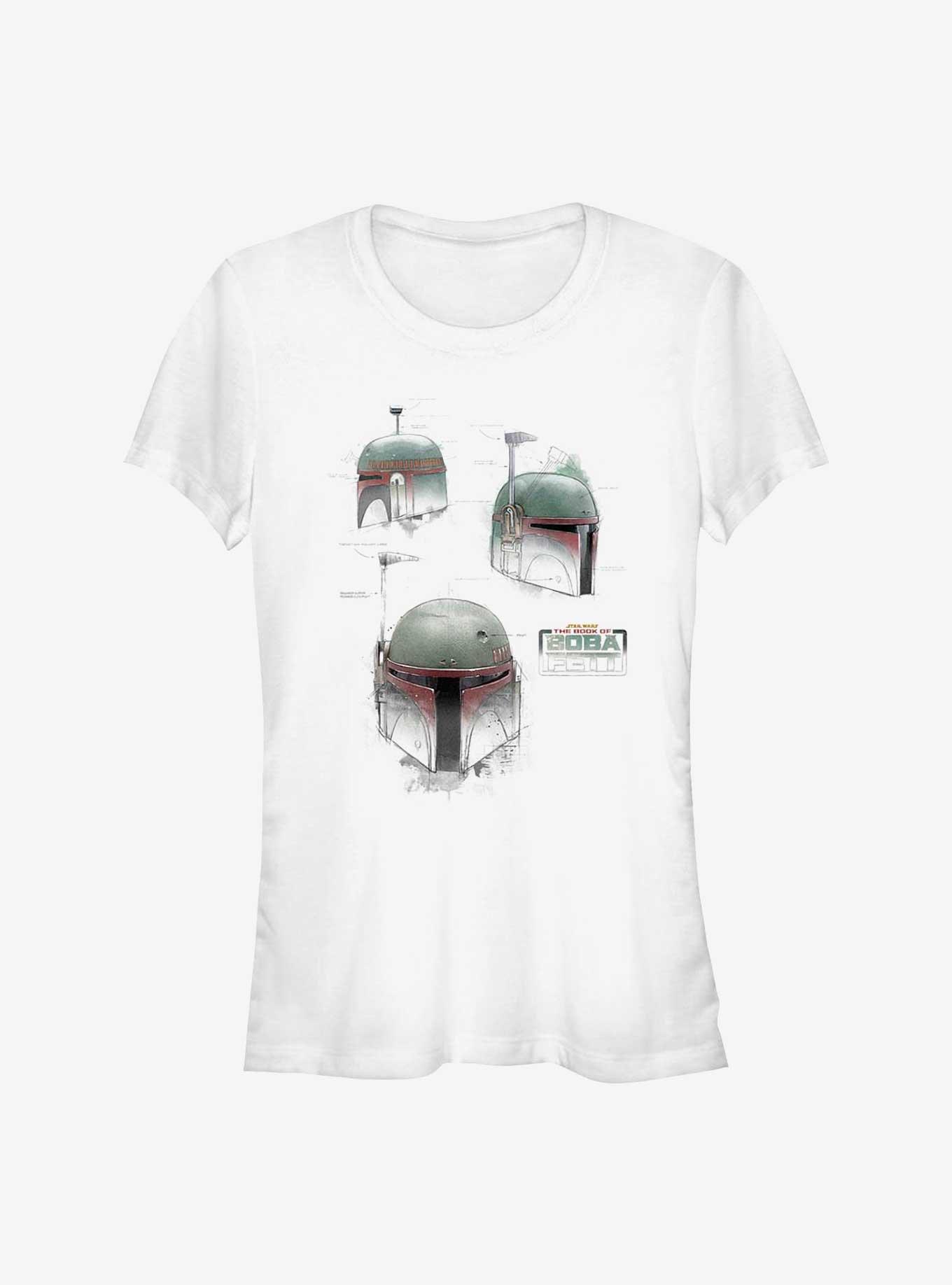 Star Wars The Book Of Boba Fett Helmet Schematics Girls T-Shirt, WHITE, hi-res