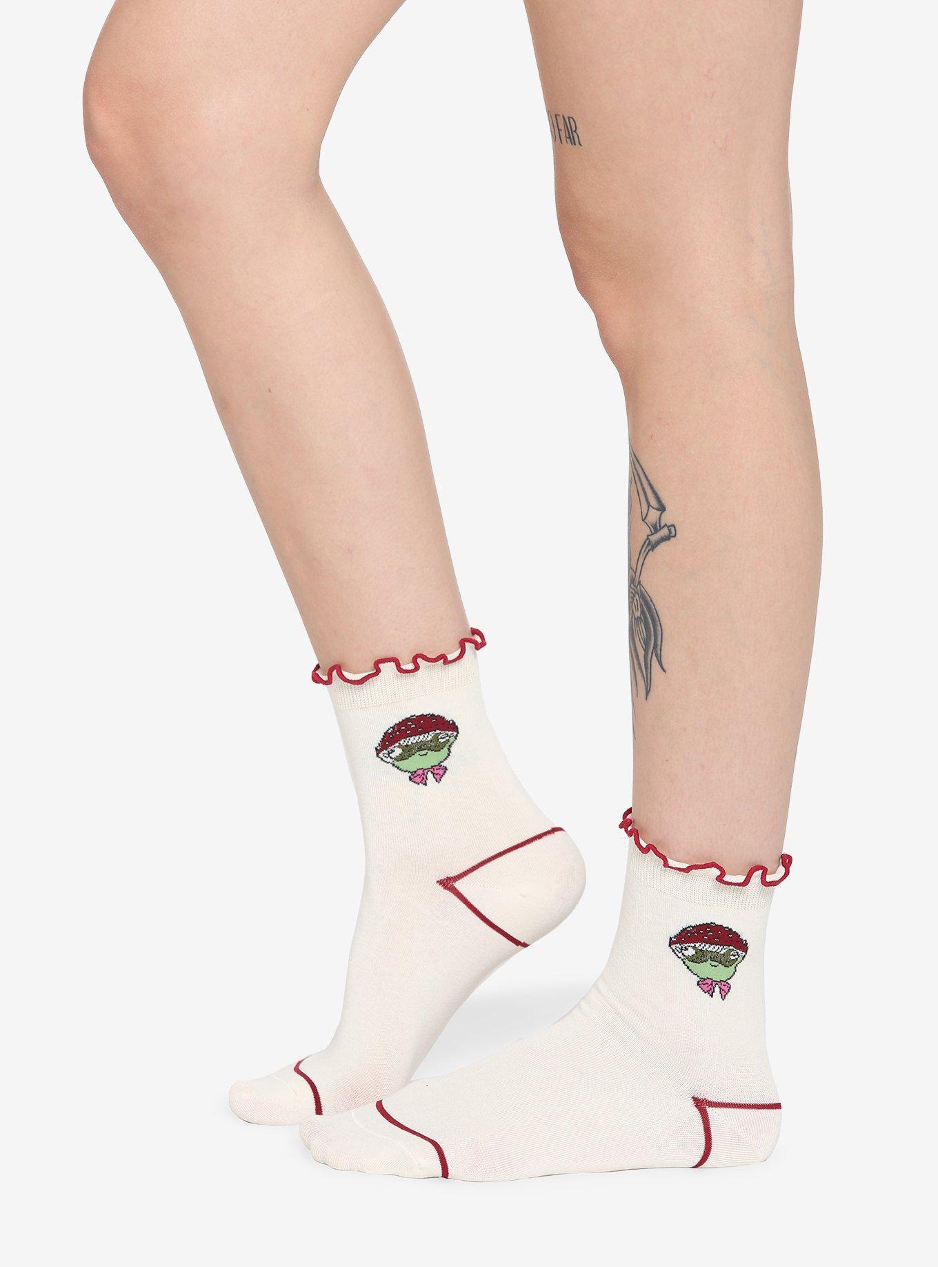 Mushroom Frog Lettuce Hem Ankle Socks, , hi-res