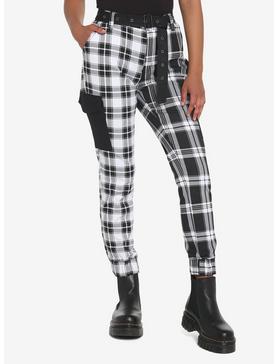Black & White Plaid Split Jogger Pants, , hi-res