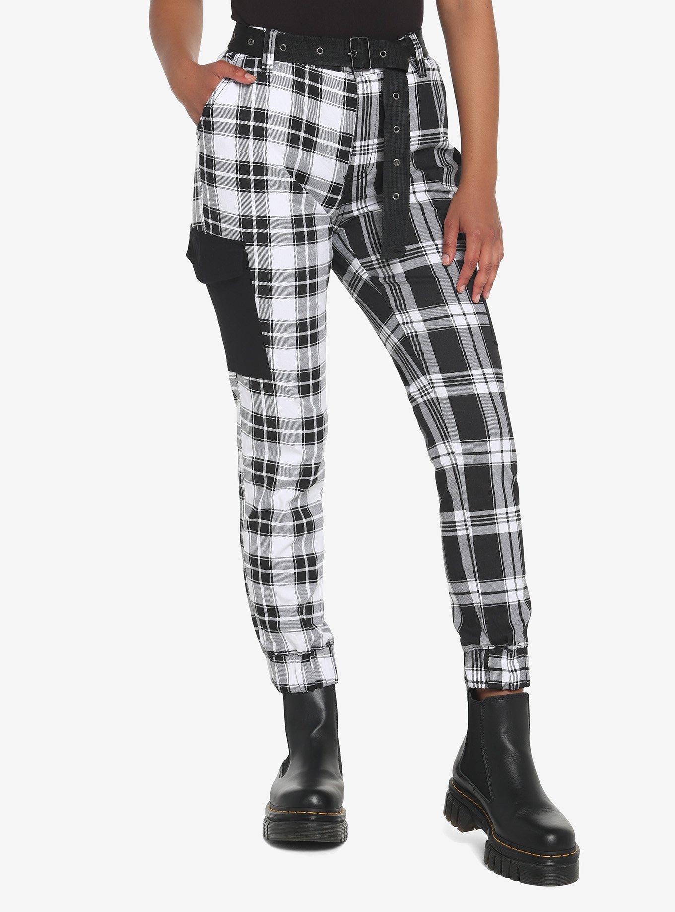 Hot Topic HT Denim Black & White Plaid Split Pants With Detachable