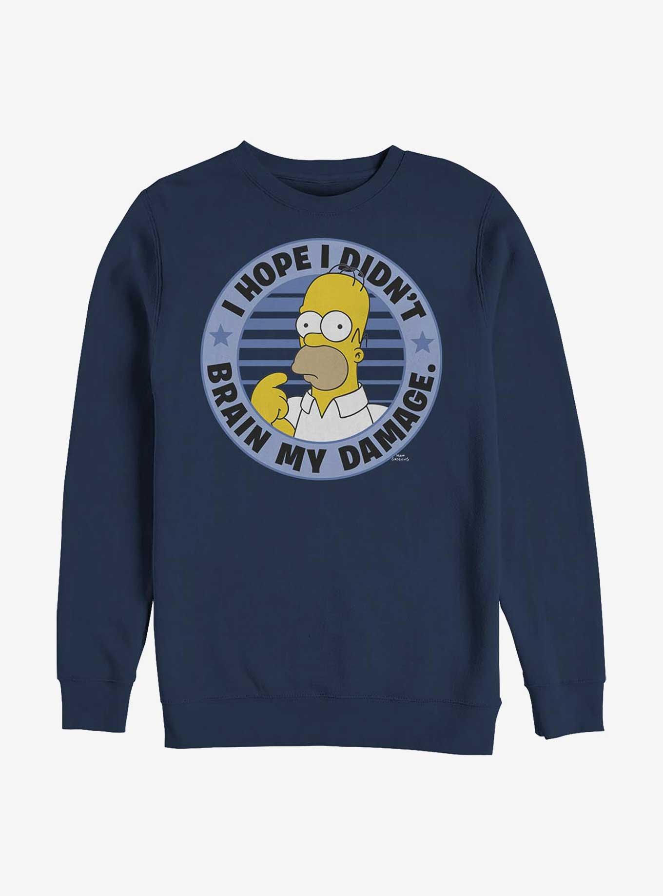 The Simpsons Brain Homer Brain My Damage Crew Sweatshirt, NAVY, hi-res