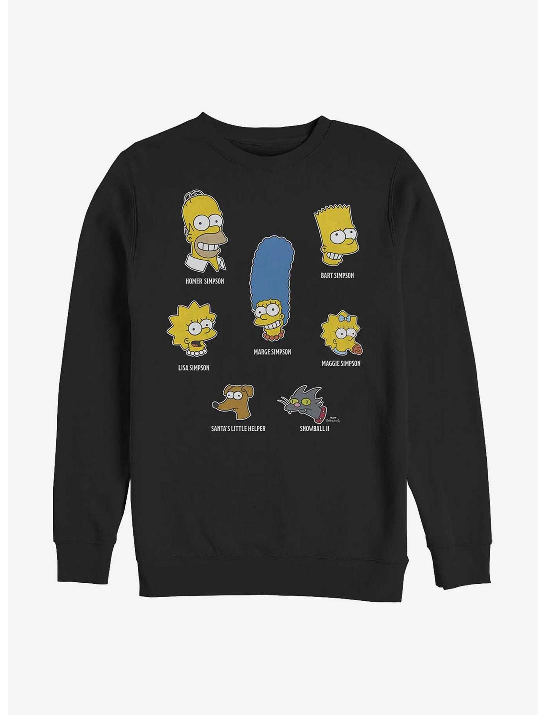 The Simpsons Family Faces Crew Sweatshirt, BLACK, hi-res