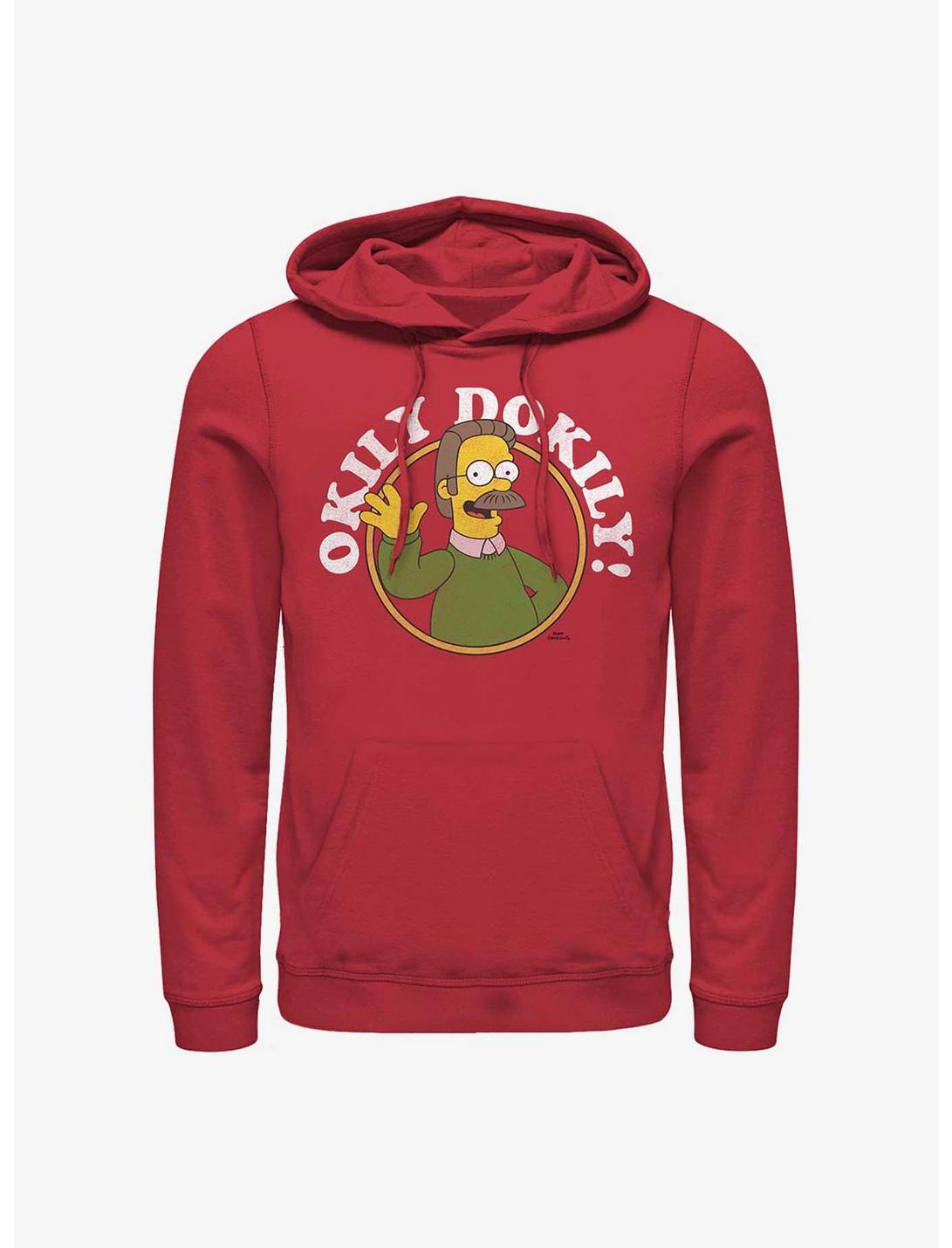 The Simpsons Okily Dokily Ned Flanders Dad Hoodie, RED, hi-res