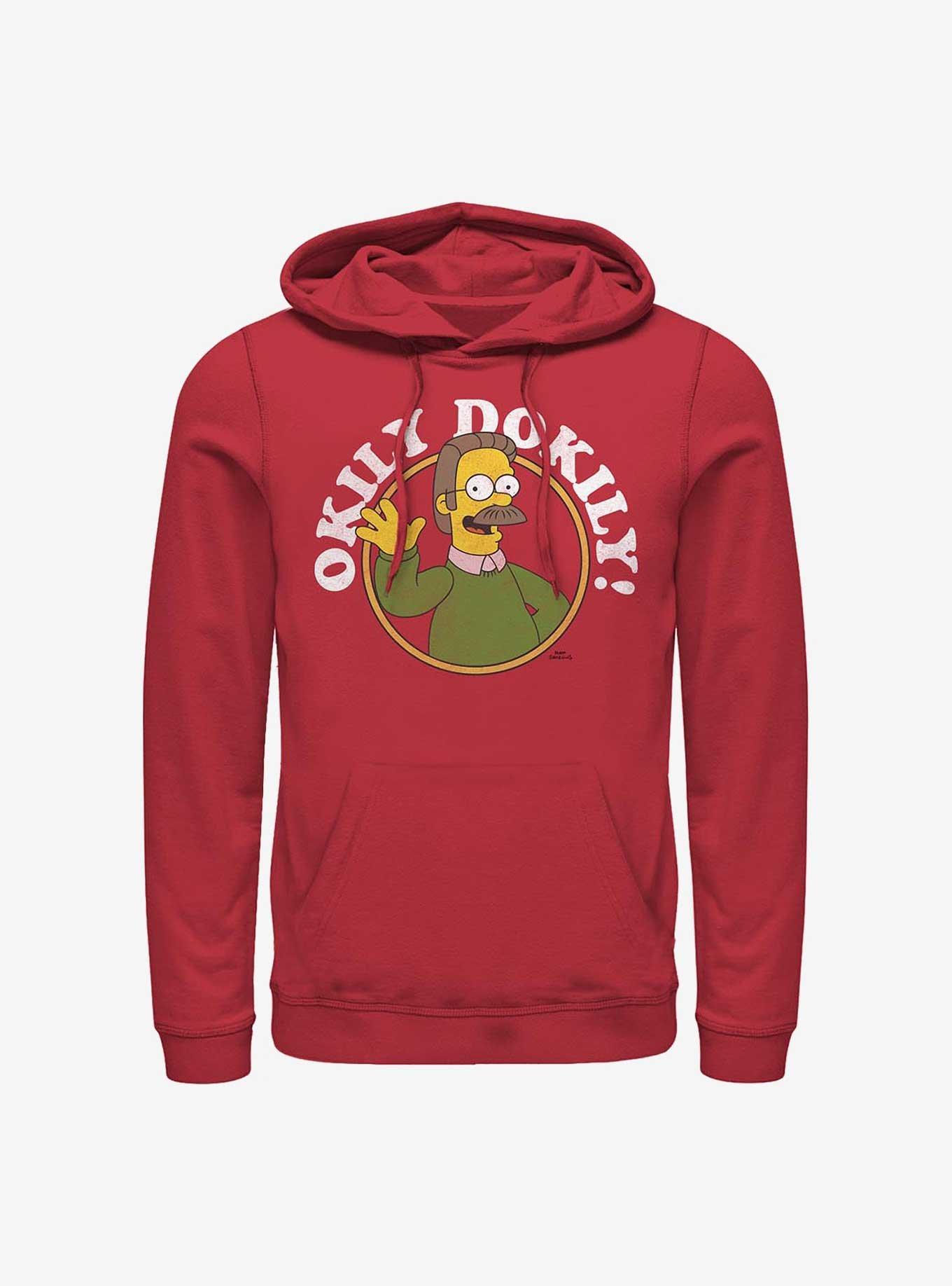 The Simpsons Okily Dokily Ned Flanders Dad Hoodie, RED, hi-res