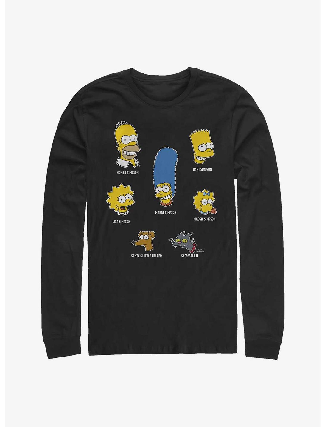 The Simpsons Family Faces Long-Sleeve T-Shirt, BLACK, hi-res