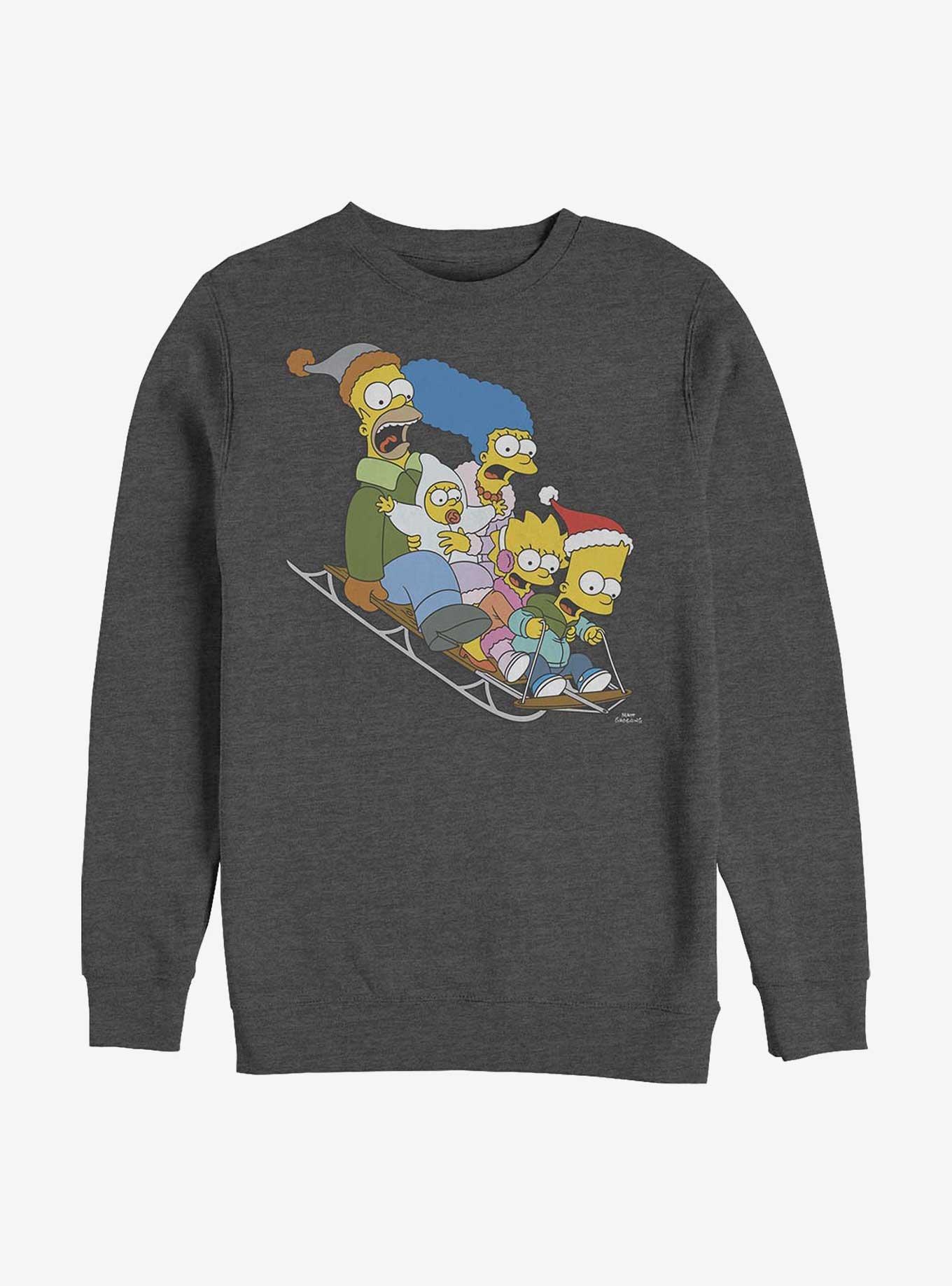 The Simpsons Gone Sledding Crew Sweatshirt, CHAR HTR, hi-res