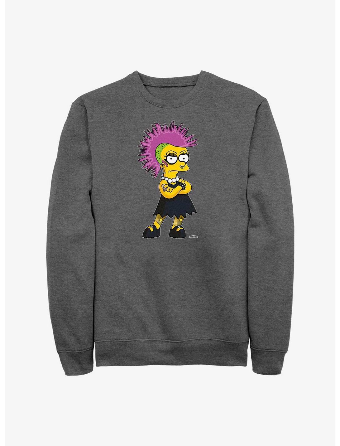 The Simpsons Lisa Punk Crew Sweatshirt, CHAR HTR, hi-res