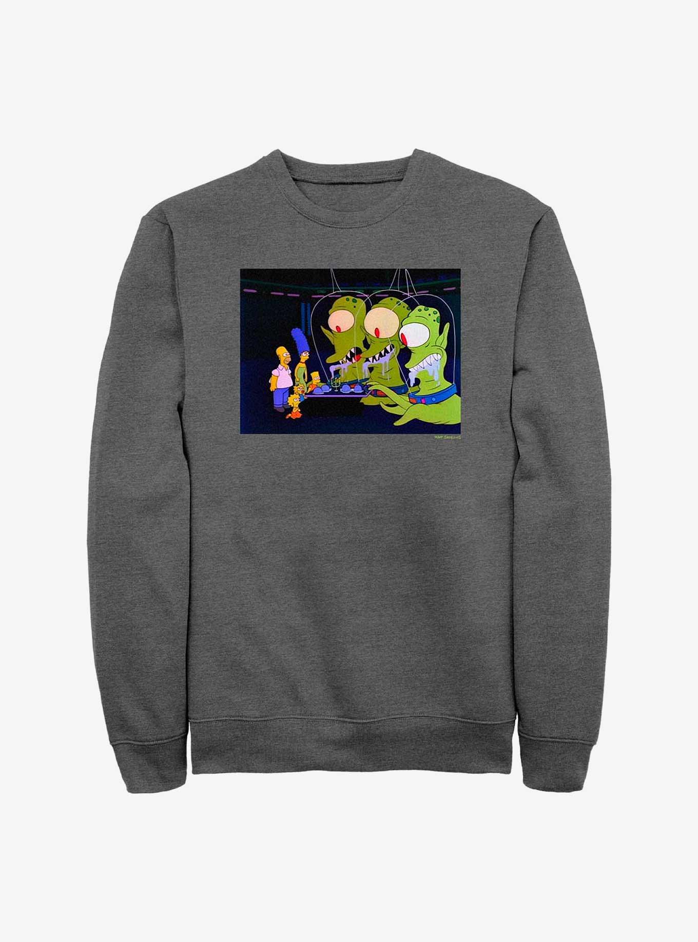 The Simpsons Tree House Of Horror Aliens Crew Sweatshirt, CHAR HTR, hi-res