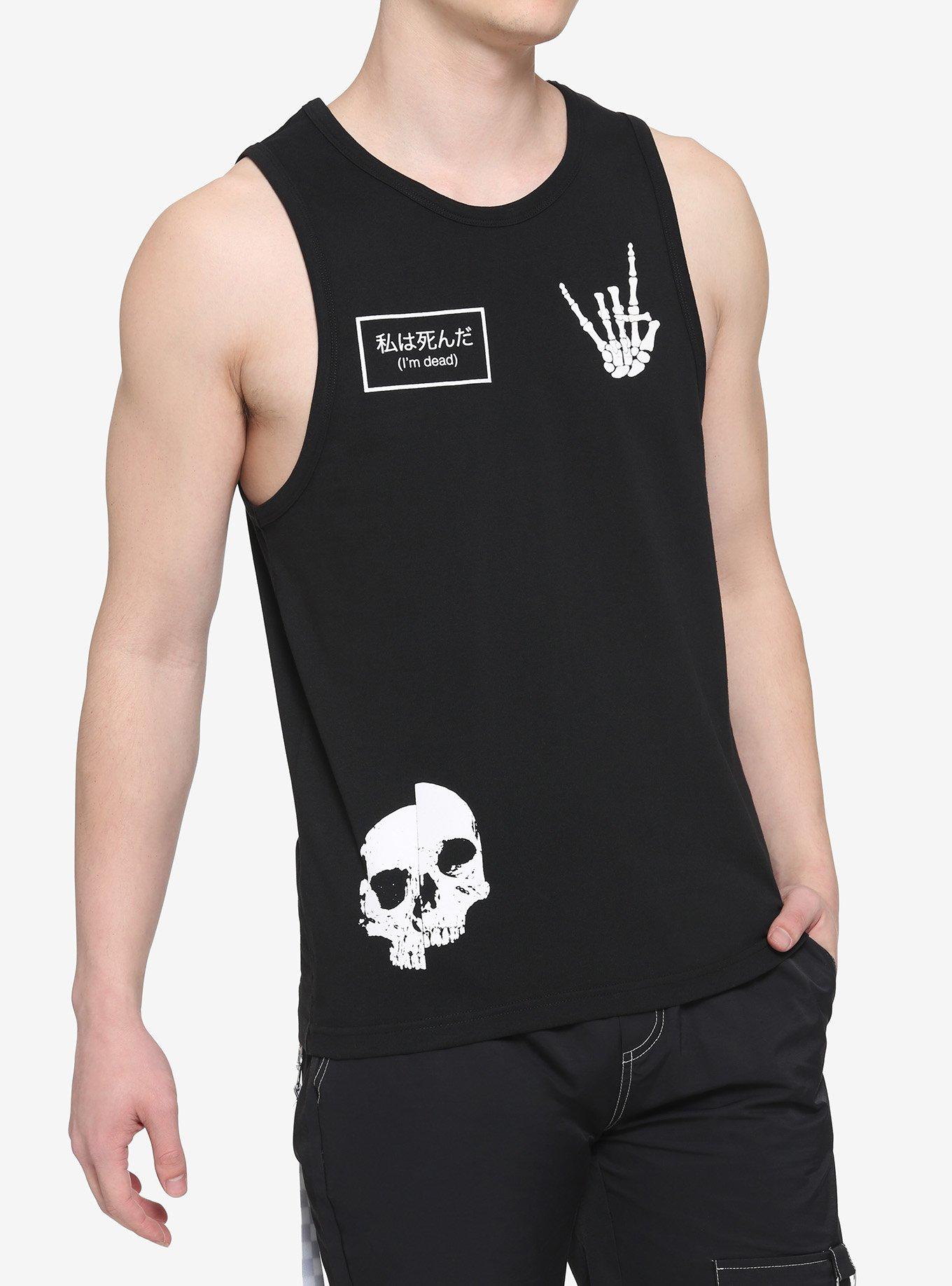 Skull & Skeleton Hand Tank Top, BLACK, hi-res