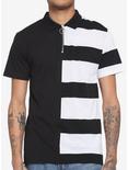 Black & White Stripe Split O-Ring Zipper Polo Shirt, BLACK  WHITE, hi-res
