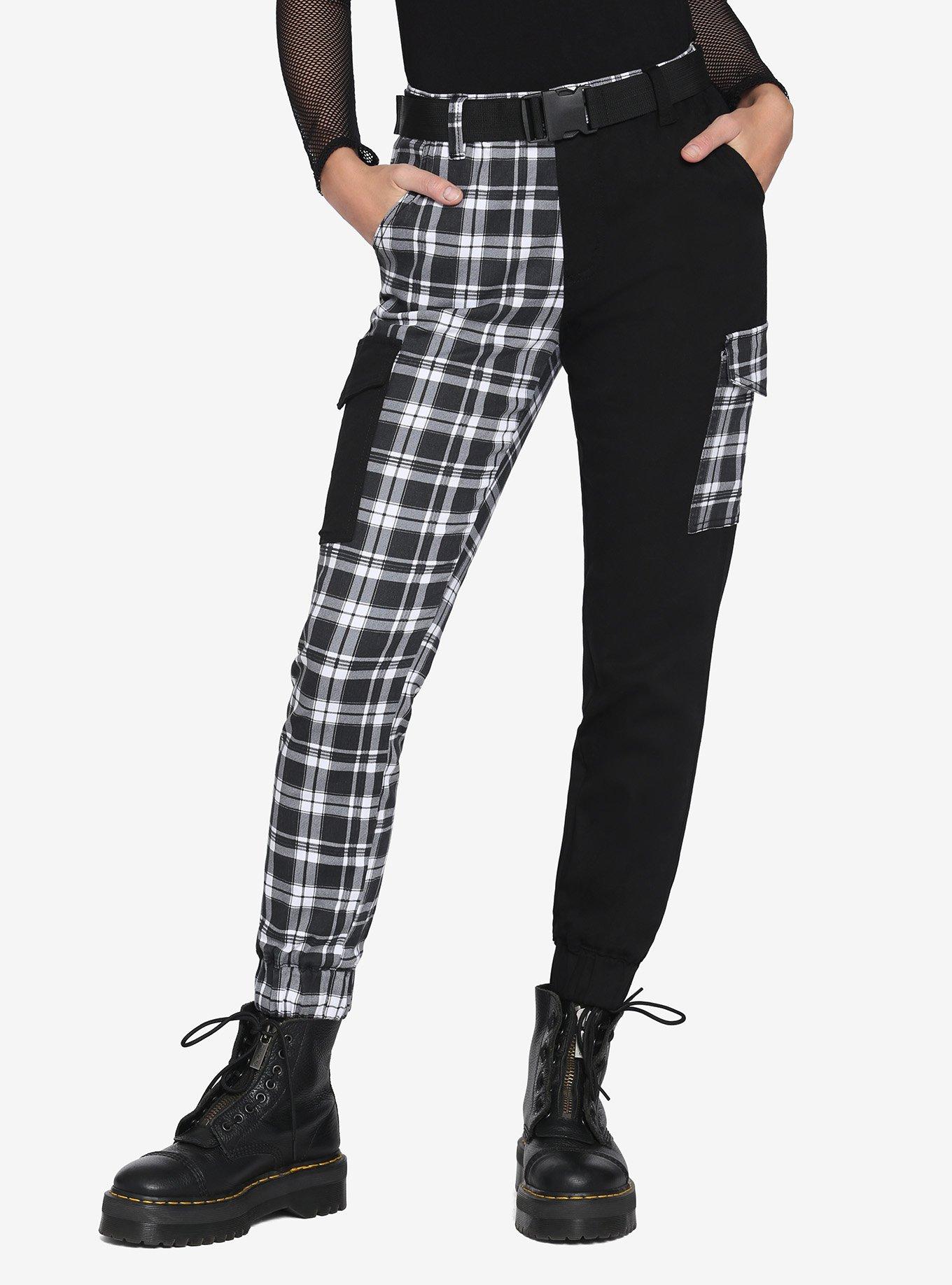 Hot Topic Pants Women S Black Red Plaid Split Pants Goth Elastic