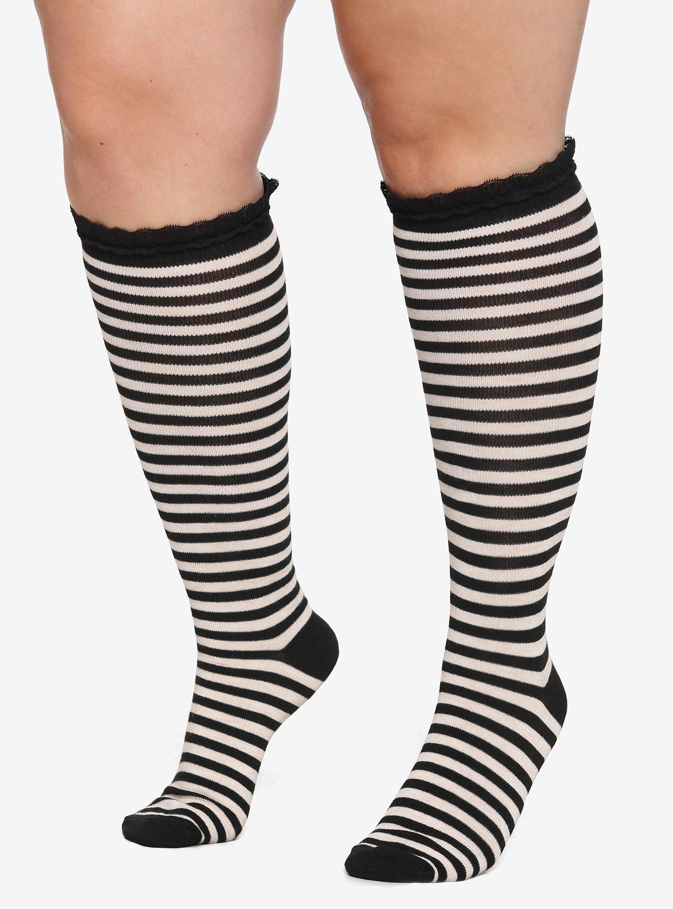 Black & White Stripe Lace KneeHigh Socks Plus Size Hot Topic