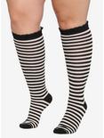 Black & White Stripe Lace Knee-High Socks Plus Size, , hi-res