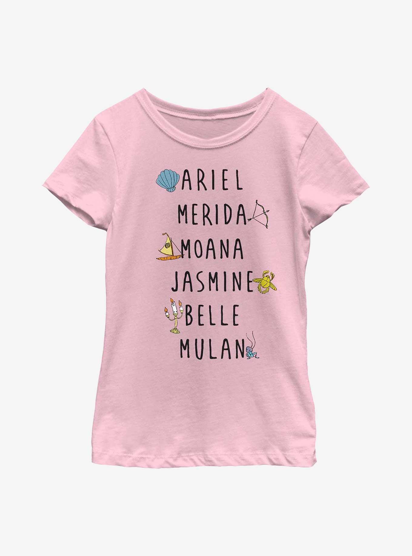 Disney Princesses Name Stack Youth Girls T-Shirt, PINK, hi-res