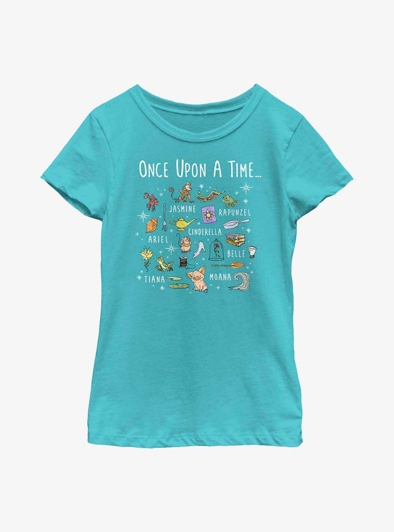 Disney Princesses Hand-Drawn Icons Youth Girls T-Shirt, , hi-res