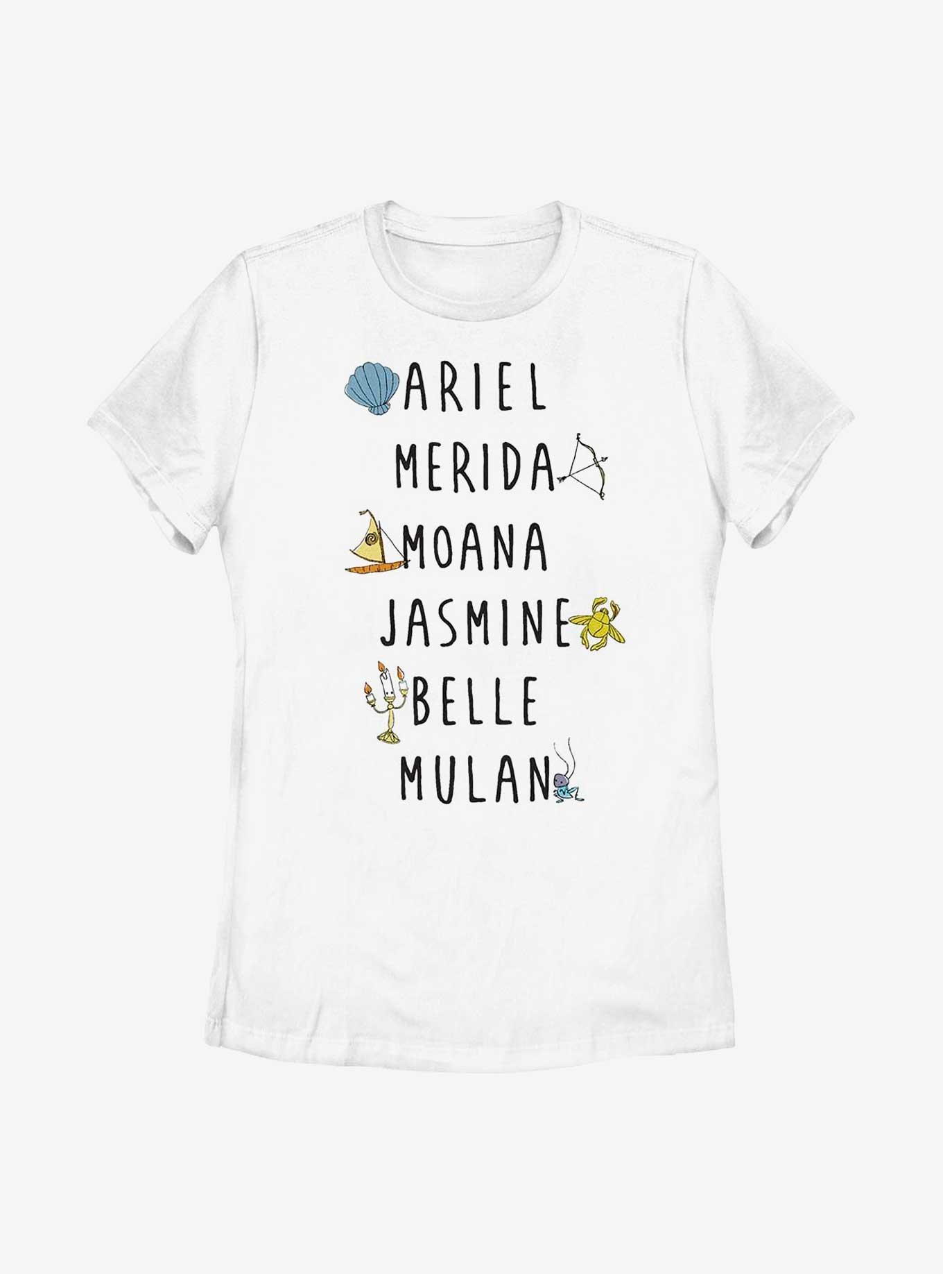 Disney Princesses Name Stack Womens T-Shirt, WHITE, hi-res