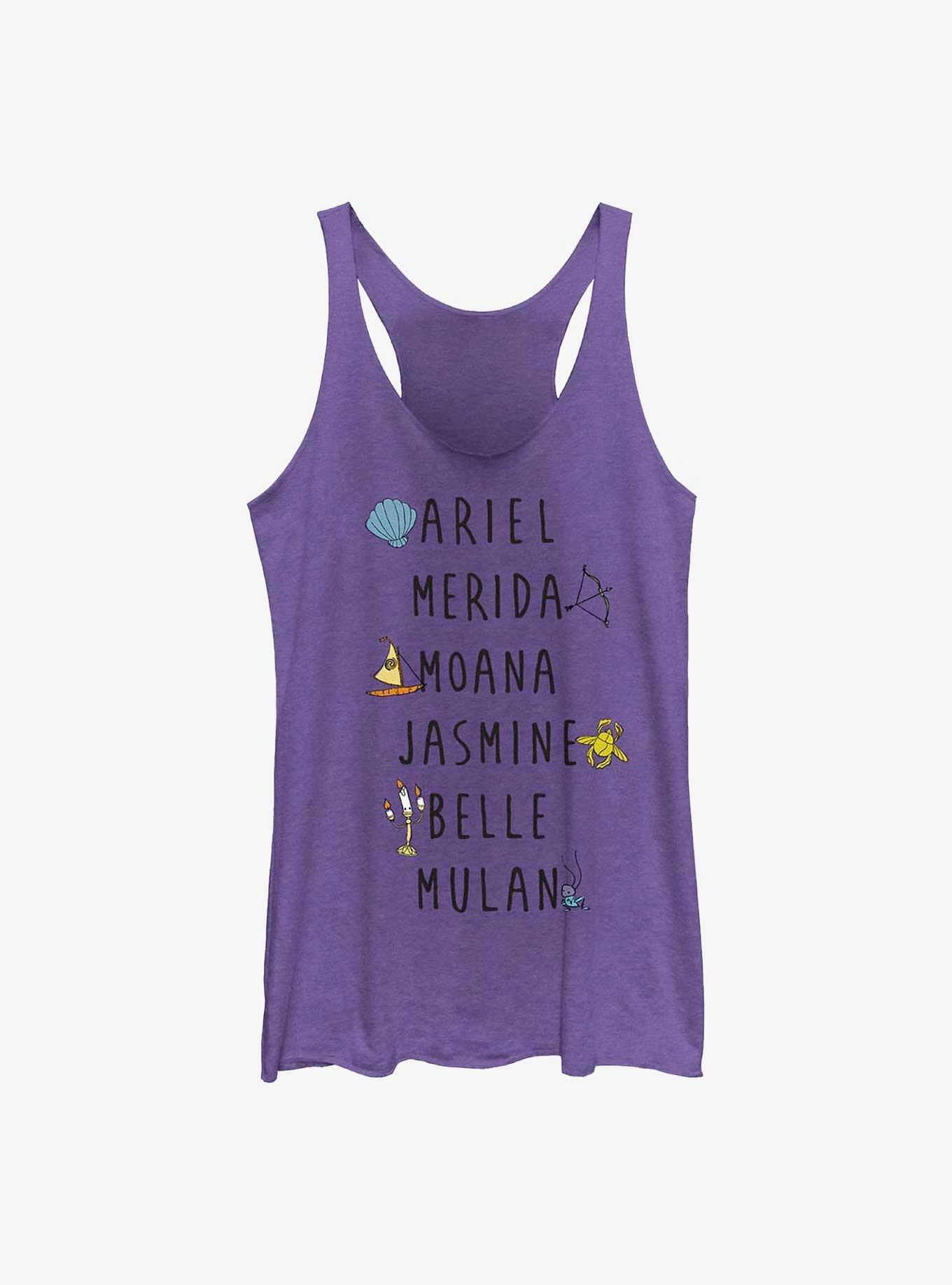 Disney Princesses Name Stack Womens Tank Top, PUR HTR, hi-res