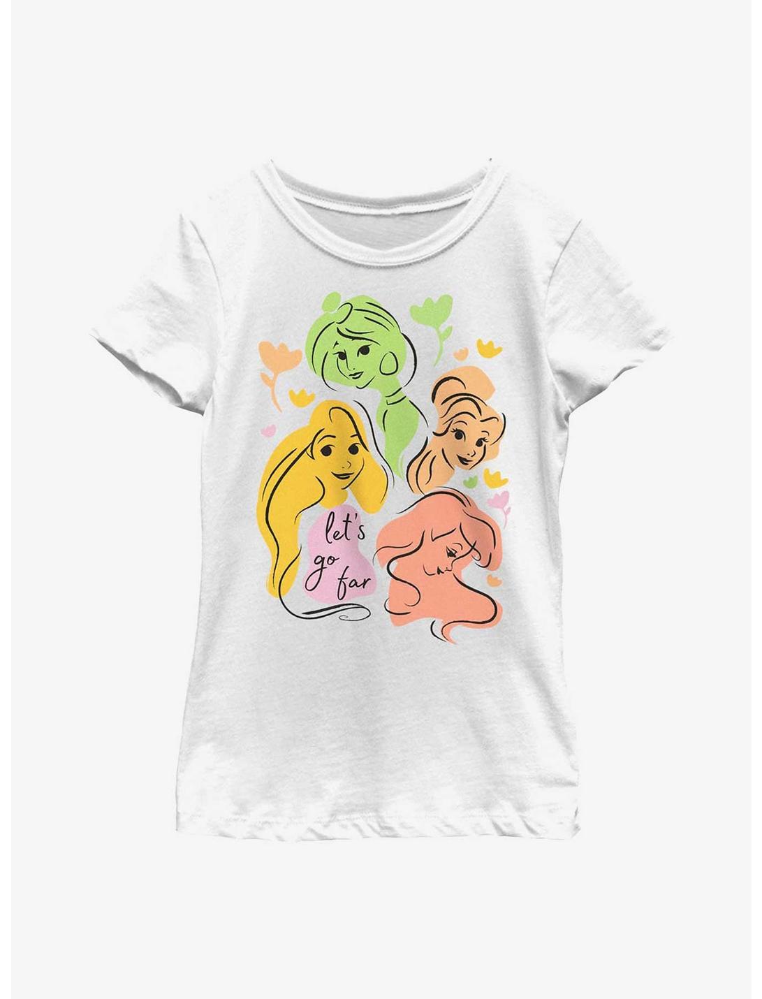 Disney Princesses Abstract Line Art Youth Girls T-Shirt, WHITE, hi-res