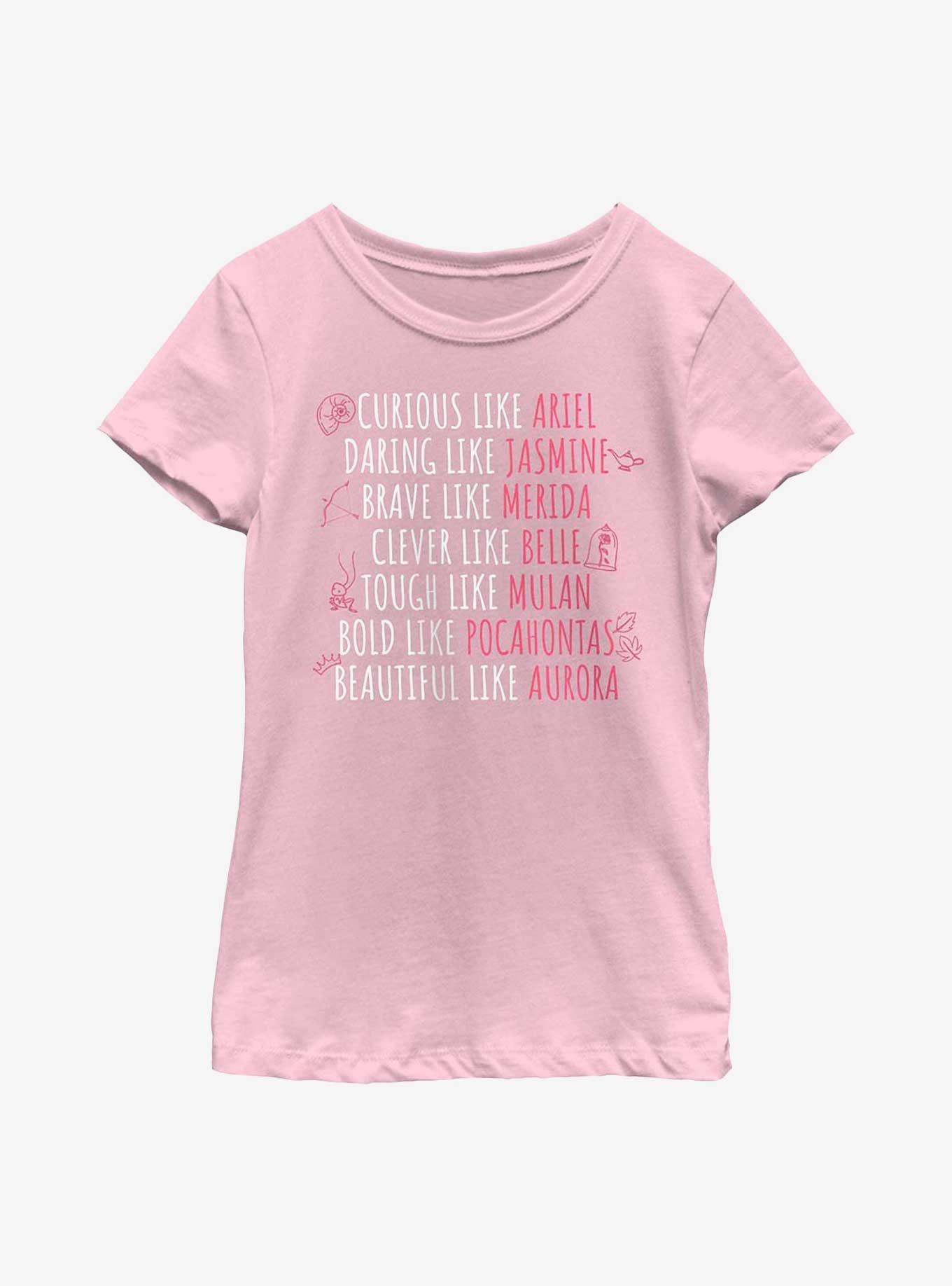 Disney Princesses Character Traits Youth Girls T-Shirt, PINK, hi-res