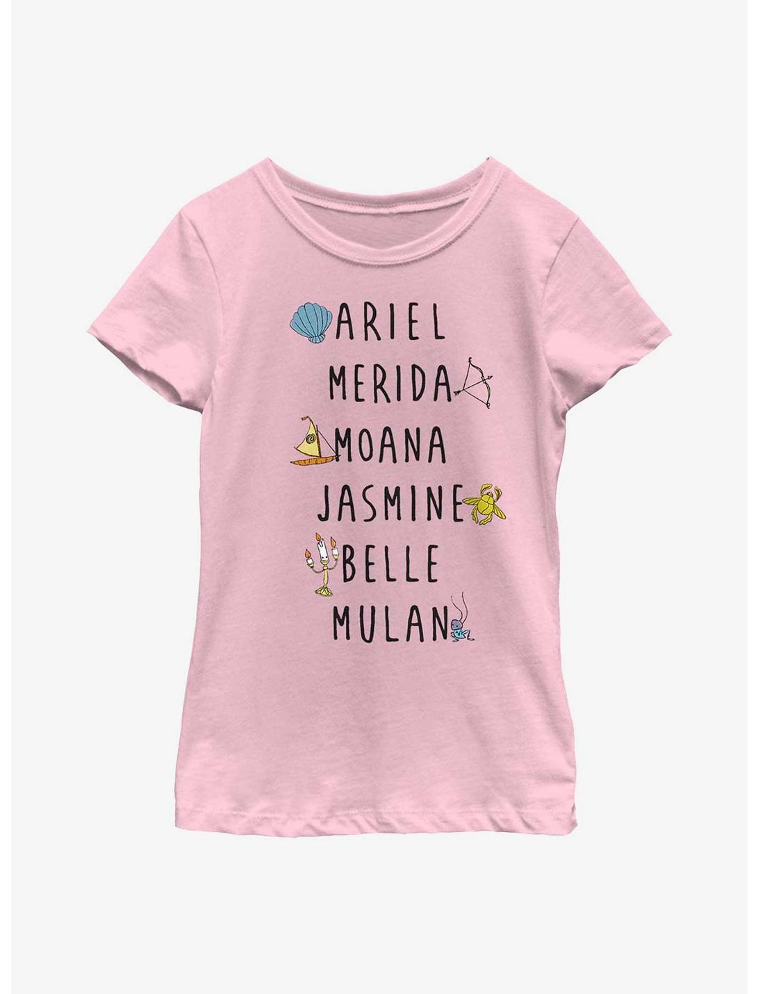 Disney Princesses Name Stack Youth Girls T-Shirt, PINK, hi-res