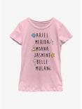Disney Princesses Name Stack Youth Girls T-Shirt, PINK, hi-res