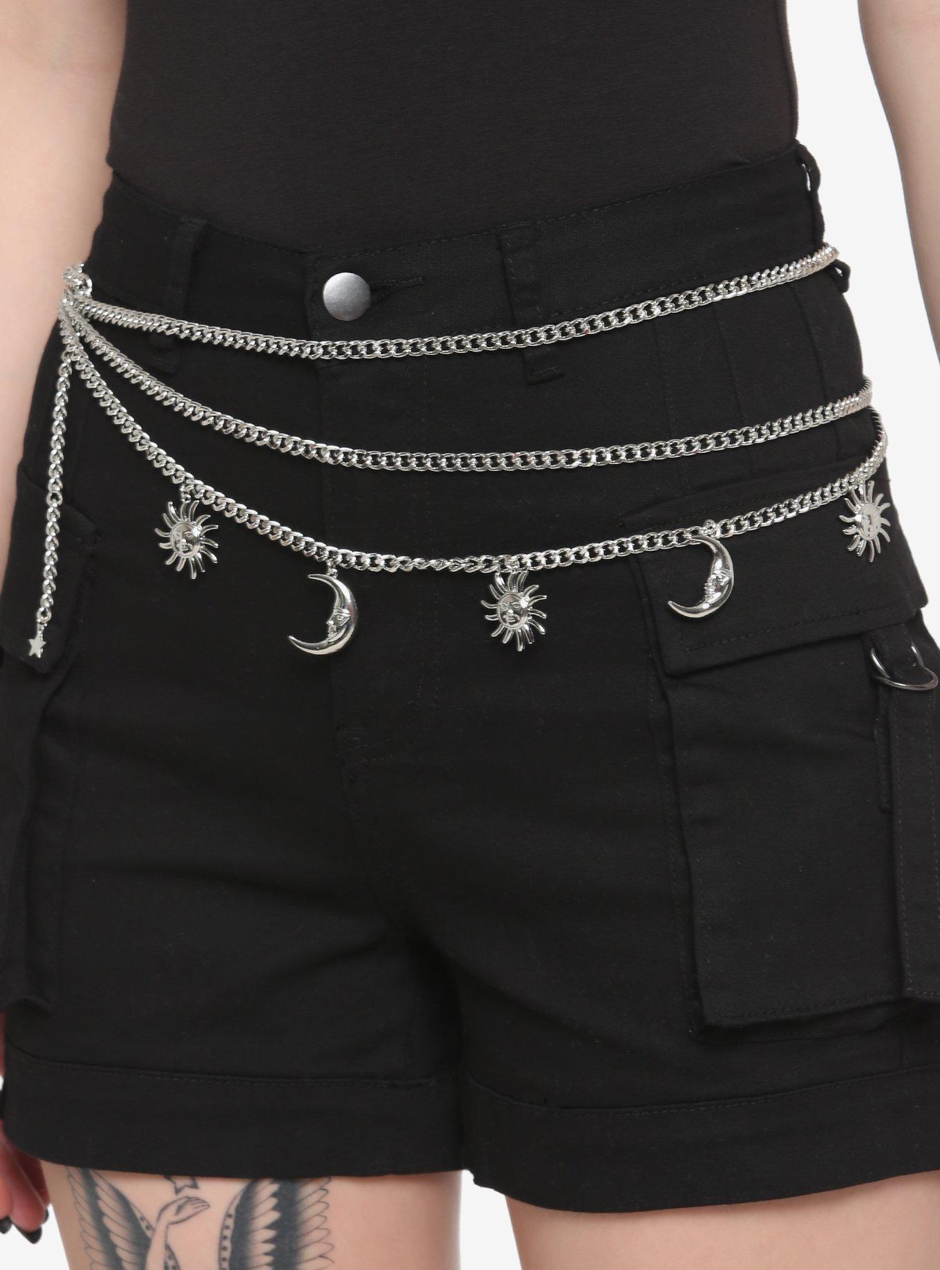 Celestial Moon & Sun Charm Chain Belt, SILVER, hi-res