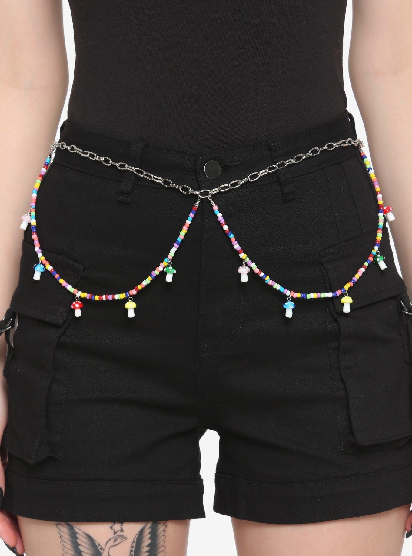 Colorful Mushroom Charm Chain Belt, SILVER, hi-res