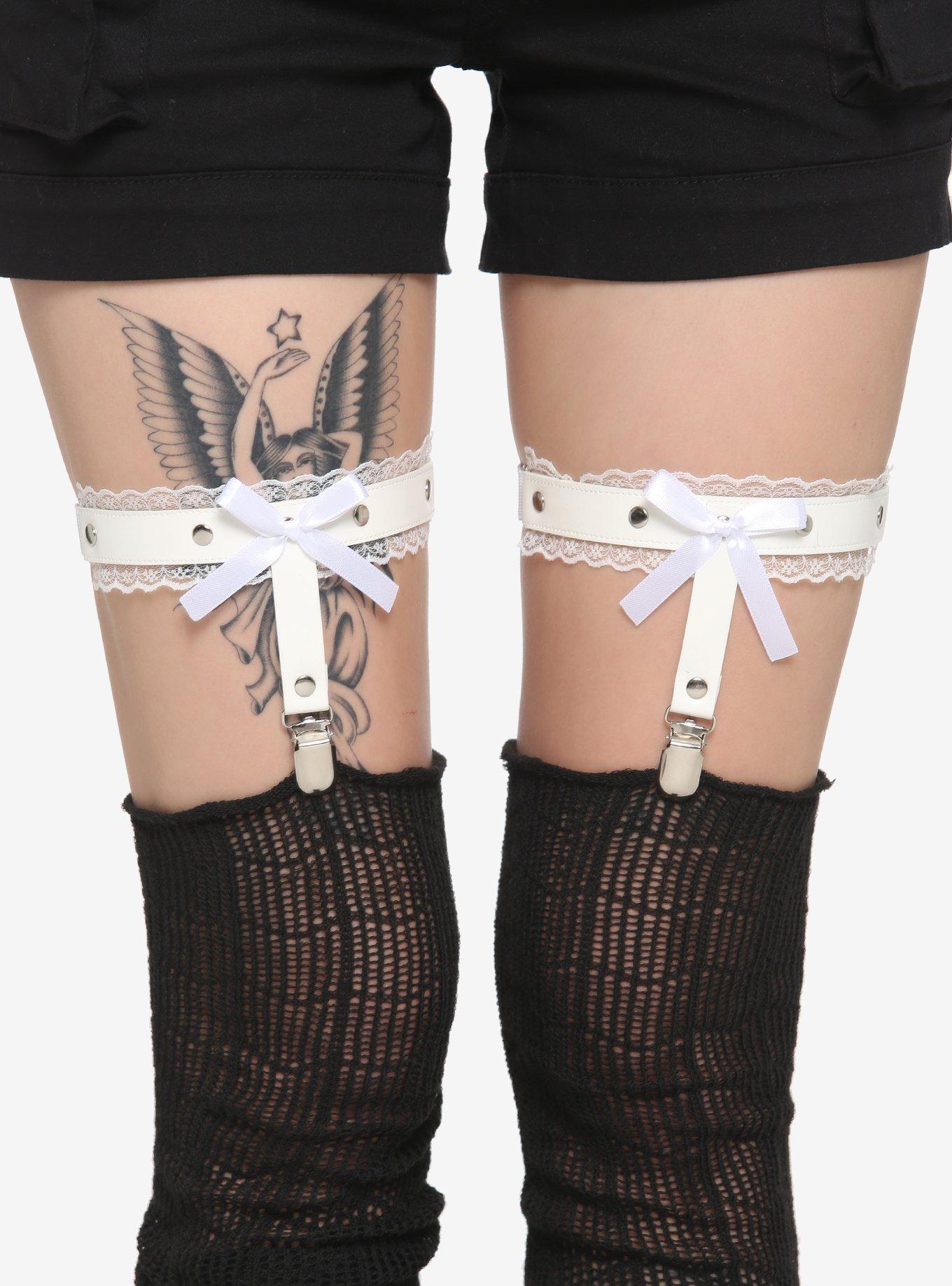 White Bow Lace Garter Set, , hi-res