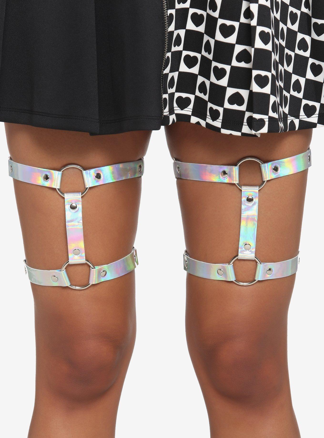 Holographic Double Strap Garter Belt Set, , hi-res