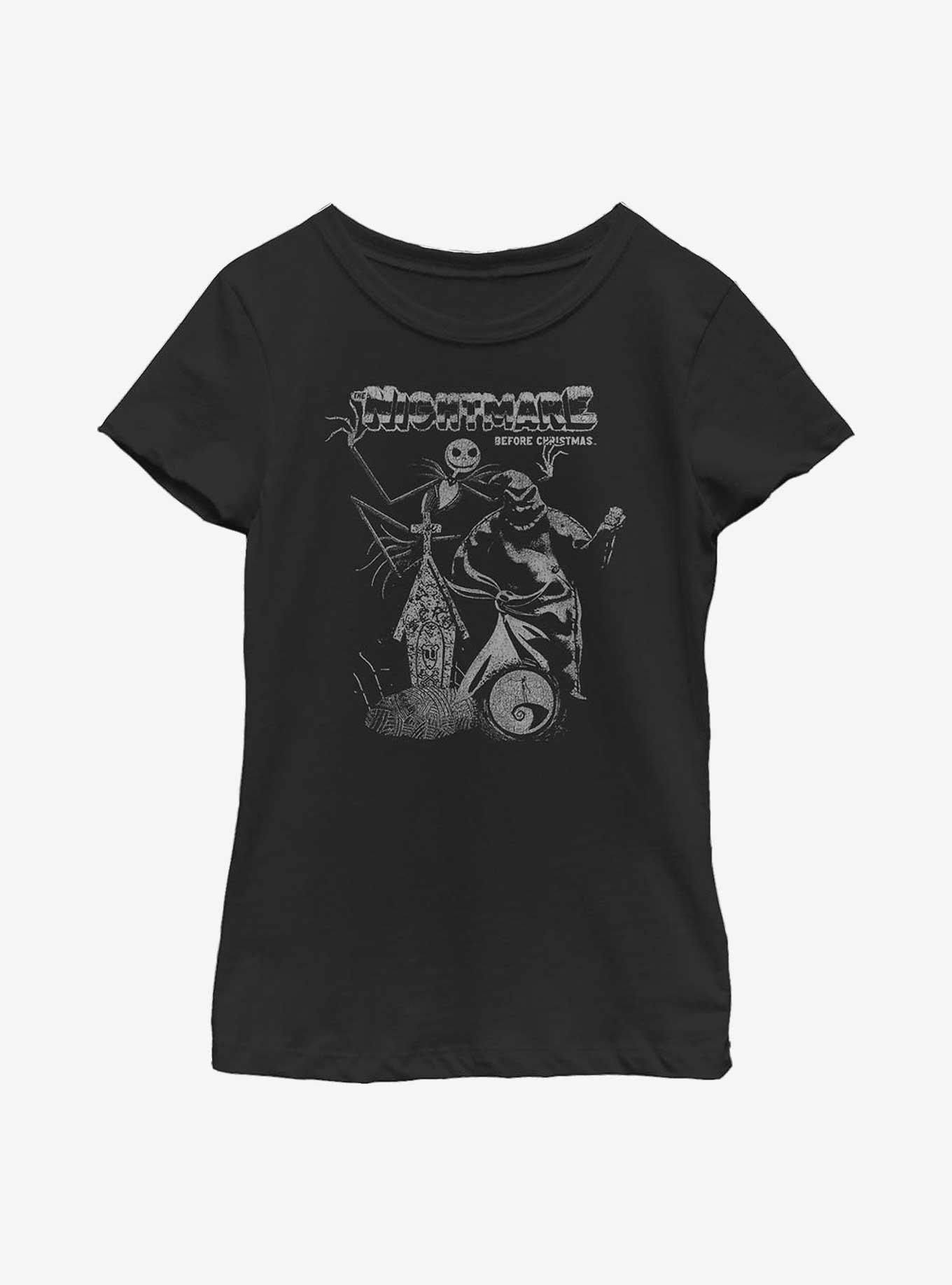 Disney Nightmare Before Christmas Vintage Poster Youth Girls T-Shirt, BLACK, hi-res