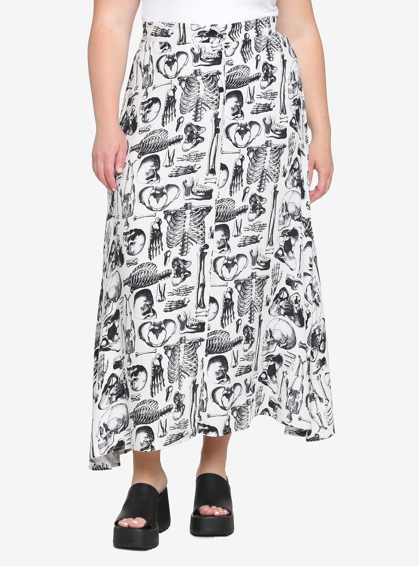 Anatomical Skeleton Sepia Maxi Skirt Plus Size, IVORY, hi-res
