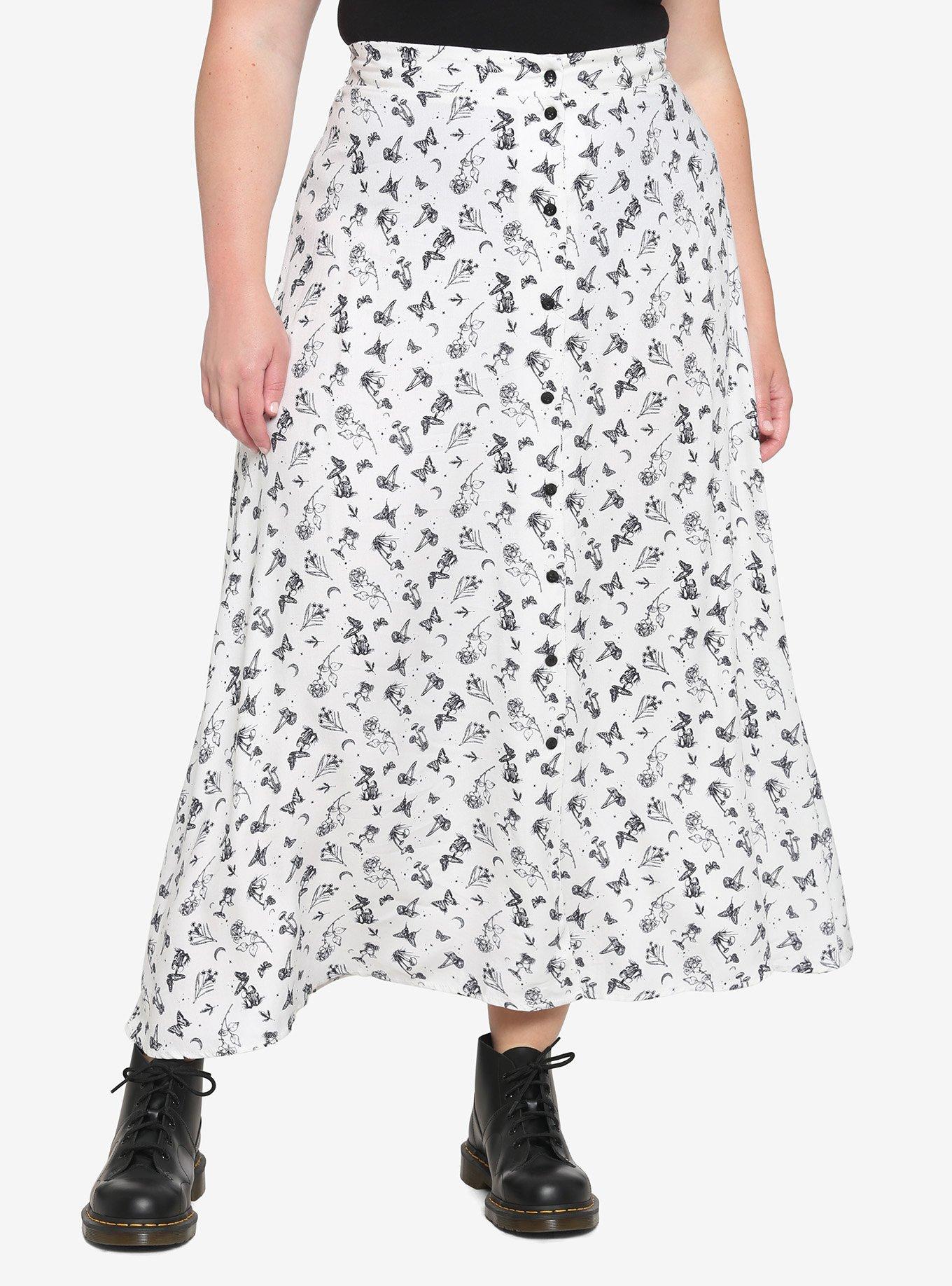 Ivory Mushroom Floral Midi Skirt Plus Size Hot Topic