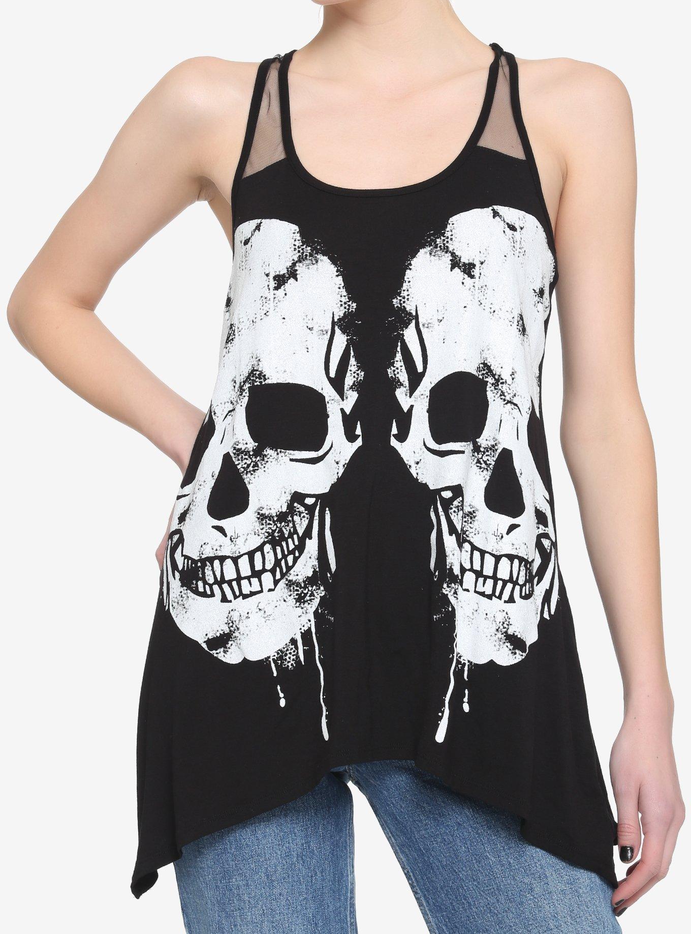 Black Glitter Skull Shark Bite Girls Tank Top, BLACK, hi-res