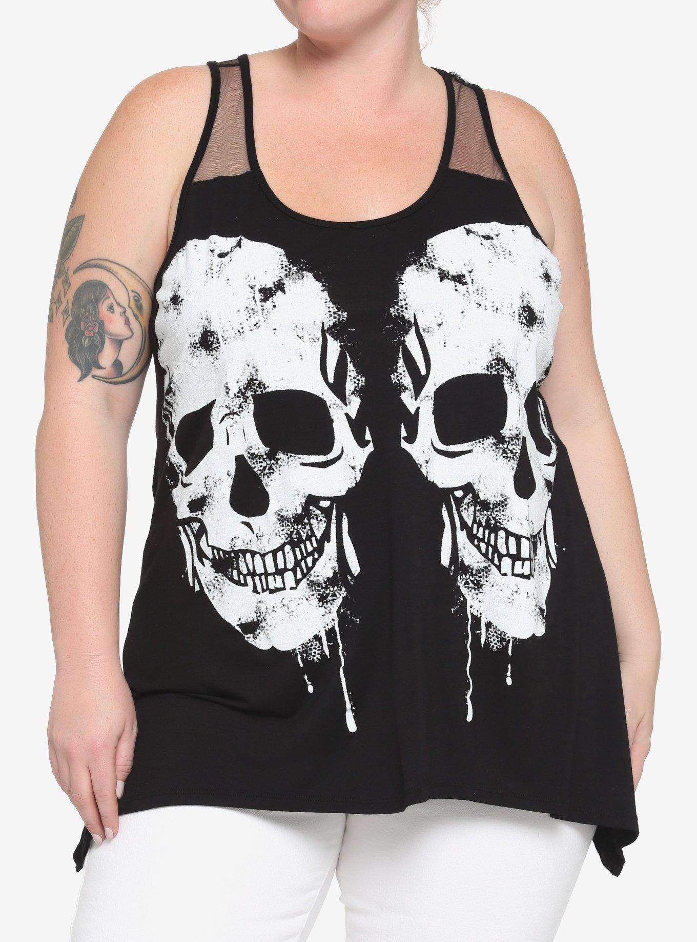 Black Glitter Skull Shark Bite Girls Tank Top Plus Size, BLACK, hi-res