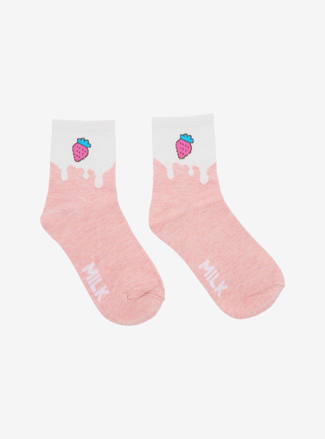 Strawberry Milk Drip Ankle Socks, , hi-res
