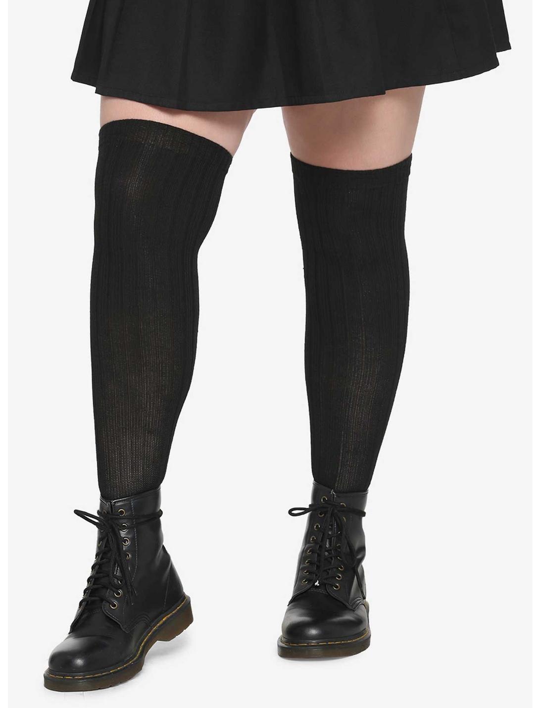 Black Over-The-Knee Socks Plus Size, , hi-res