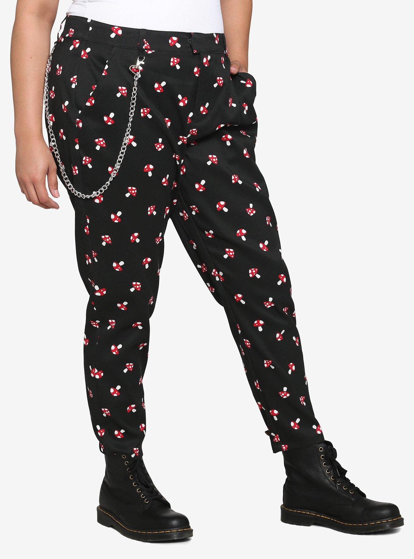 Black Mushroom Side Chain Pants Plus Size, BLACK, hi-res