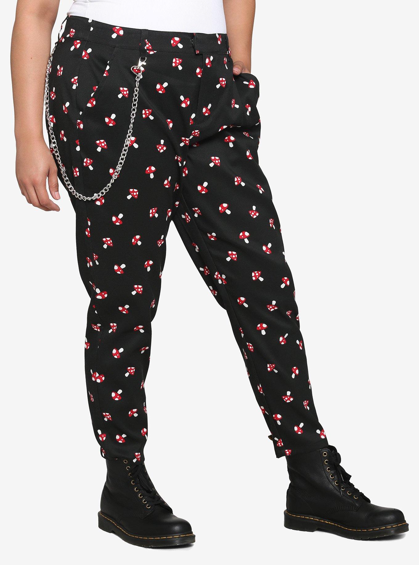 Black Mushroom Side Chain Pants Plus Size