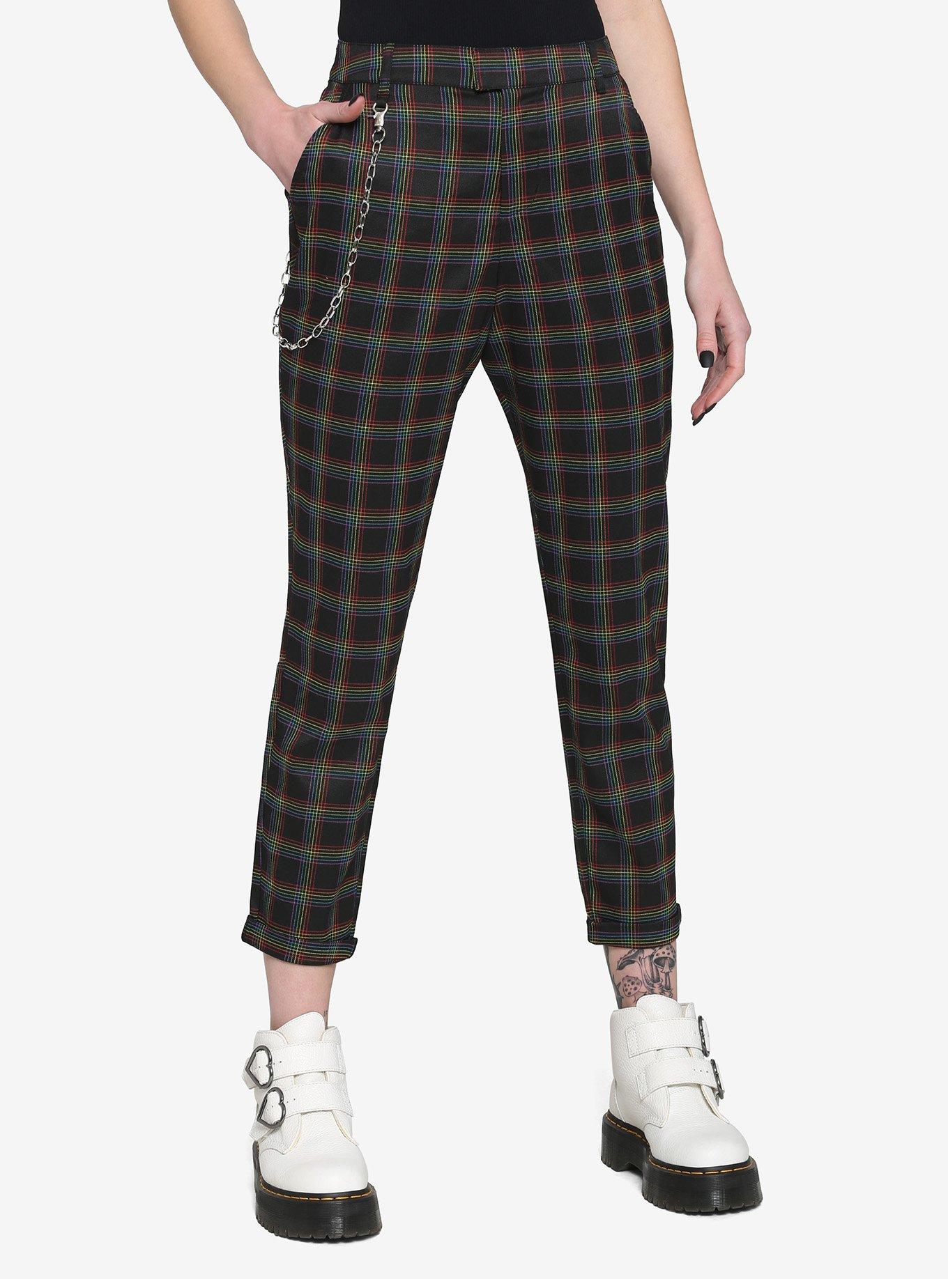 Hot topic rainbow plaid skinny pants. These are so - Depop