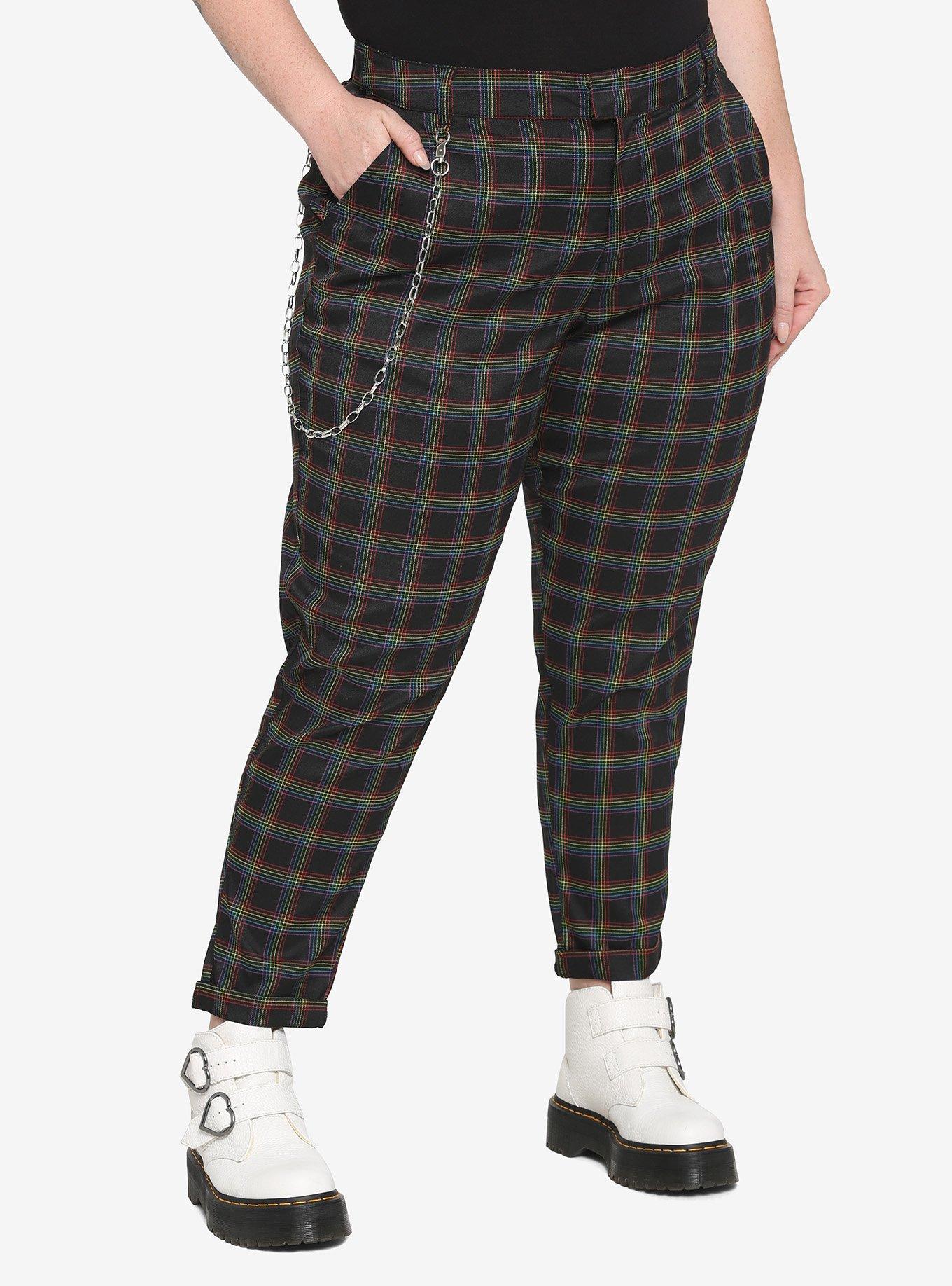 Black & White Plaid Pants With Detachable Chain Plus Size