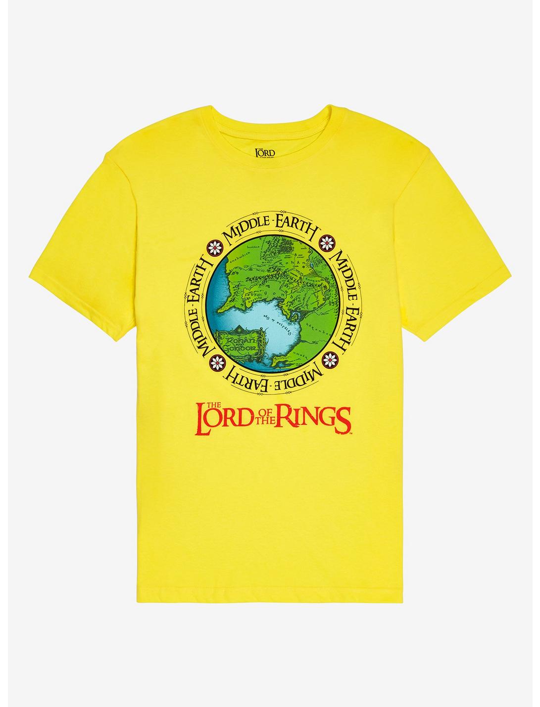 The Lord of the Rings Middle Earth Circular Map T-Shirt - BoxLunch Exclusive, BRIGHT YELLOW, hi-res