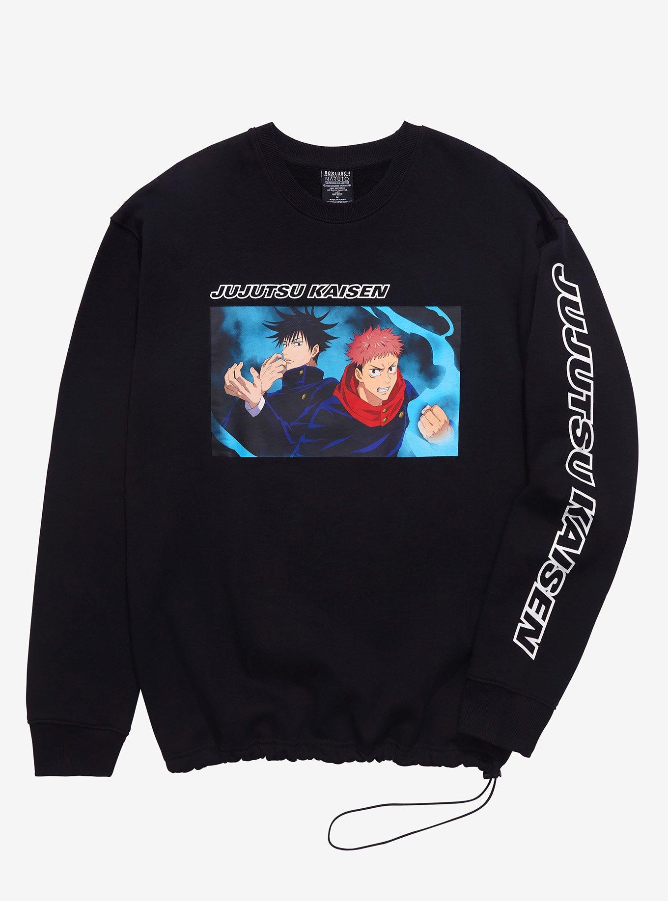 Jujutsu Kaisen Megumi Fushiguro & Yuji Itadori Character Panel Toggle Crewneck - BoxLunch Exclusive, BLACK, hi-res