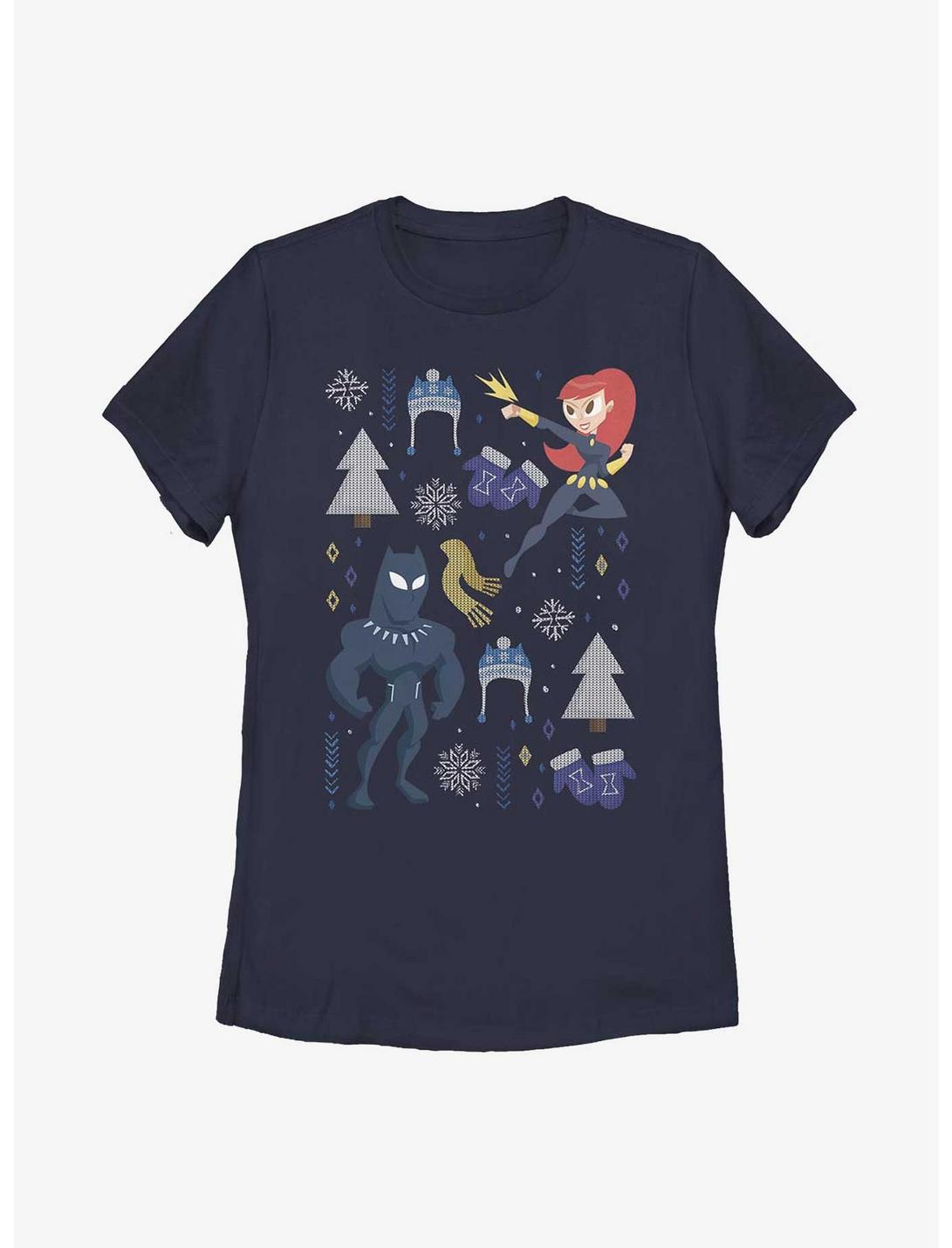 Marvel Black Panther & Black Widow Holiday Womens T-Shirt, NAVY, hi-res