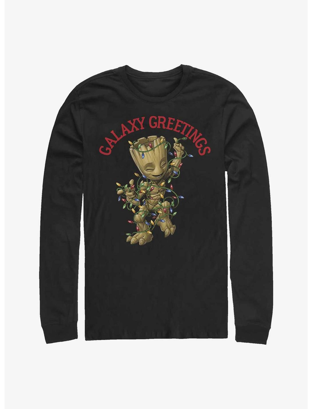 Marvel Guardians Of The Galaxy Baby Groot Galaxy Greetings Long-Sleeve T-Shirt, BLACK, hi-res