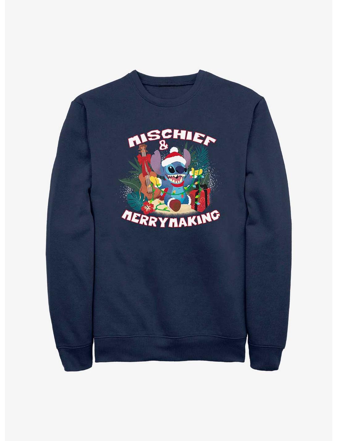 Disney Lilo And Stitch Mischief Merrymaking Sweatshirt, NAVY, hi-res