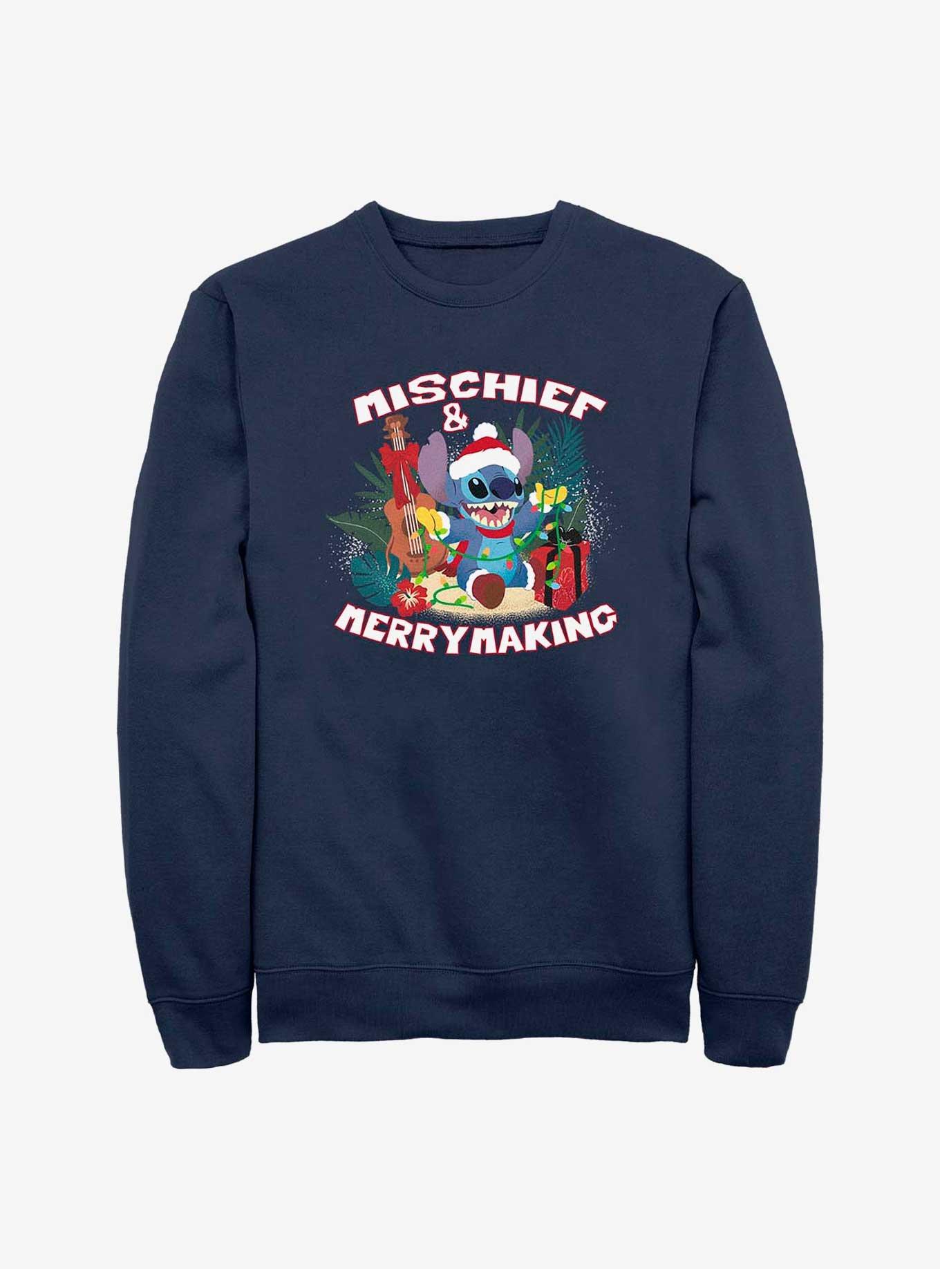 Disney Lilo And Stitch Mischief Merrymaking Sweatshirt, NAVY, hi-res