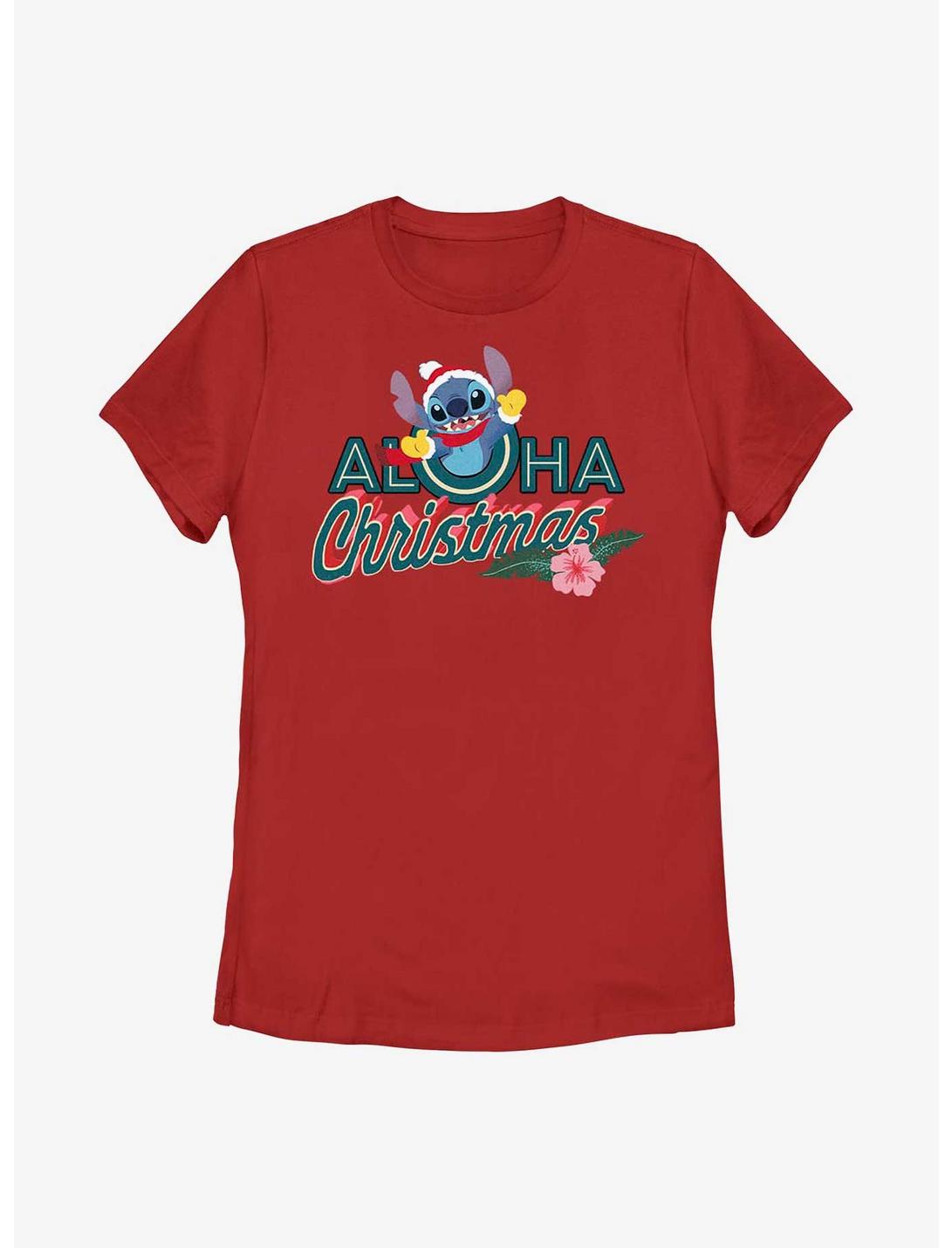 Disney Lilo And Stitch Aloha Christmas Womens T-Shirt, RED, hi-res