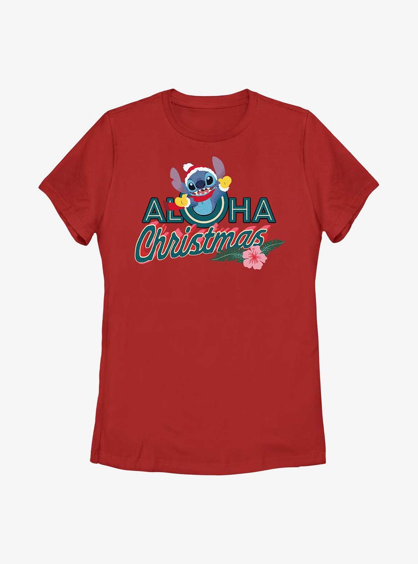Disney Lilo And Stitch Aloha Christmas Womens T-Shirt, RED, hi-res